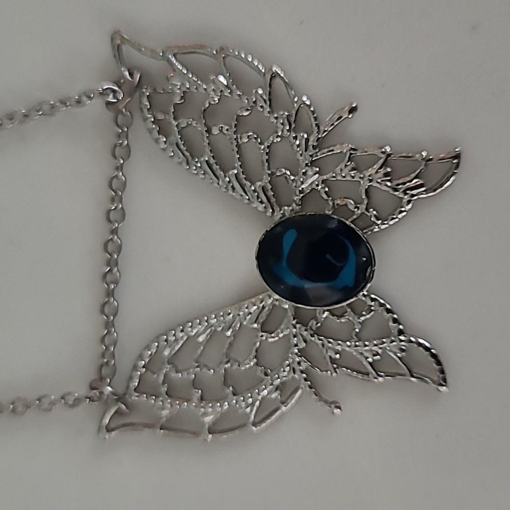 Butterfly Blue Multitonal Blue Center Accent On Silver-tone Butterfly Necklace - Picture 12 of 12